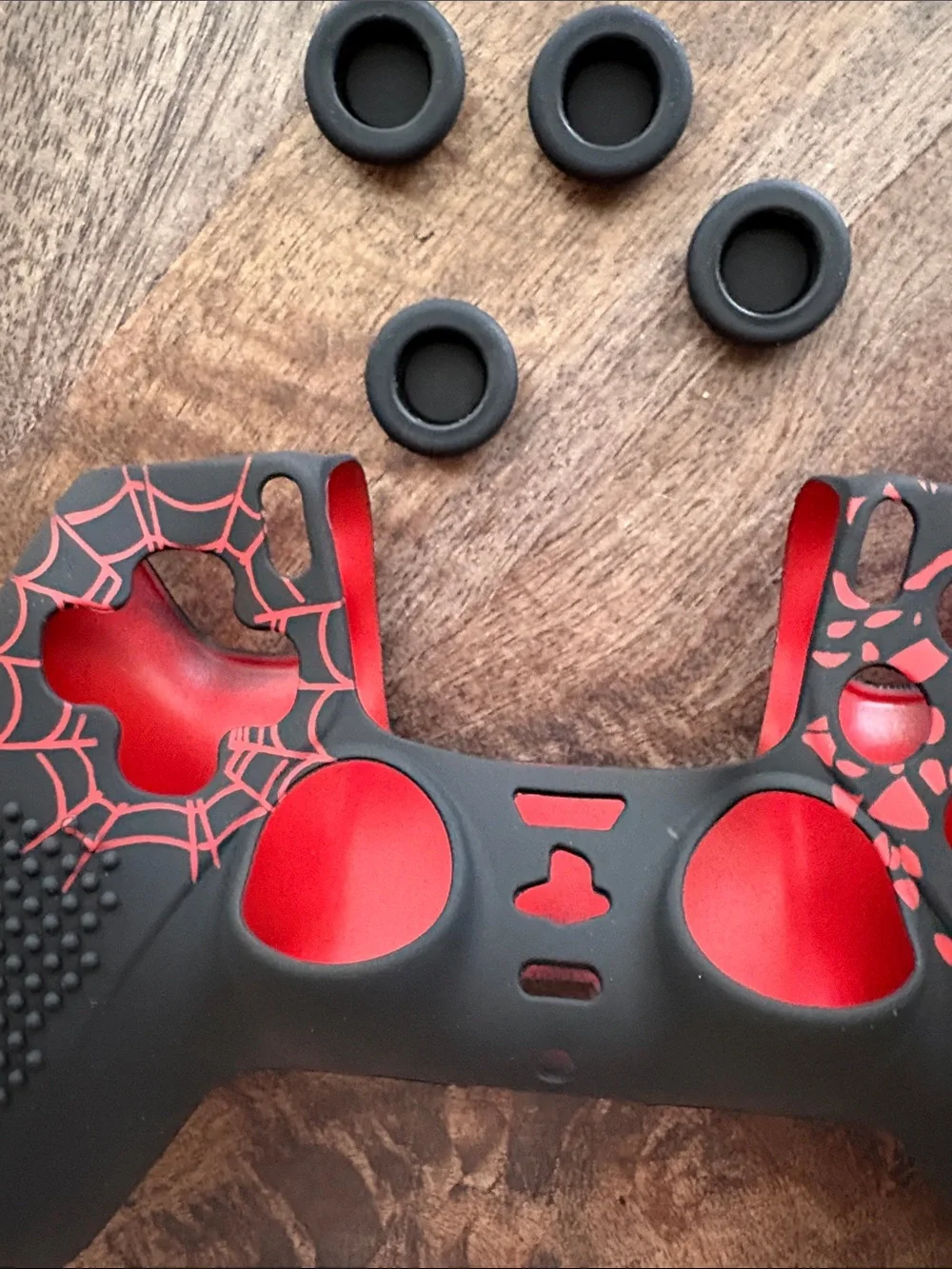 For PS5 Black & Red Spider-Themed silicone Controller Skin & Thumb Grips